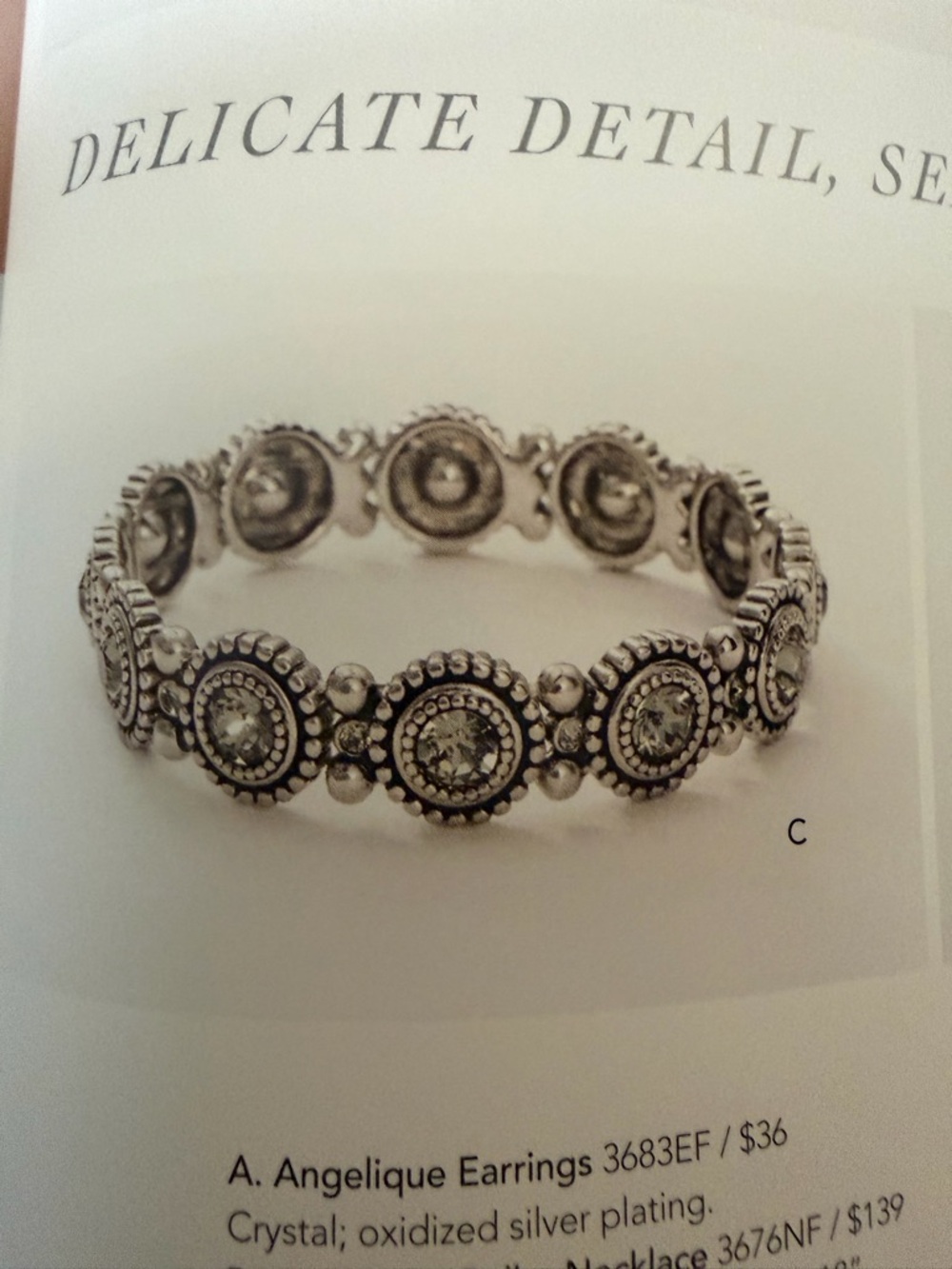 Touchstone Crystal Oxidized Silver-Tone Crystal Circle Stretch Bracelet